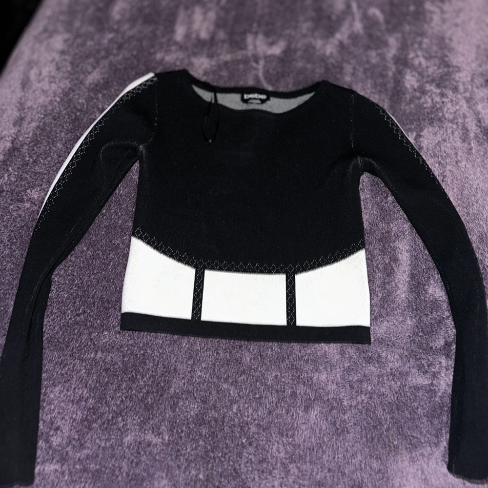 bebe Black and White Contrast Blouse
